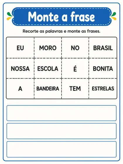 Folha Monte a frase, do bloco de jogos