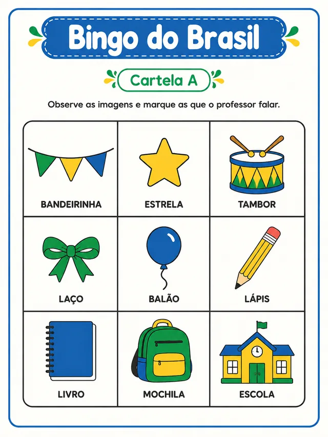 Cartela de bingo dos símbolos