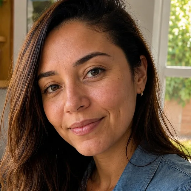 Marina Duarte na mesa de trabalho dela